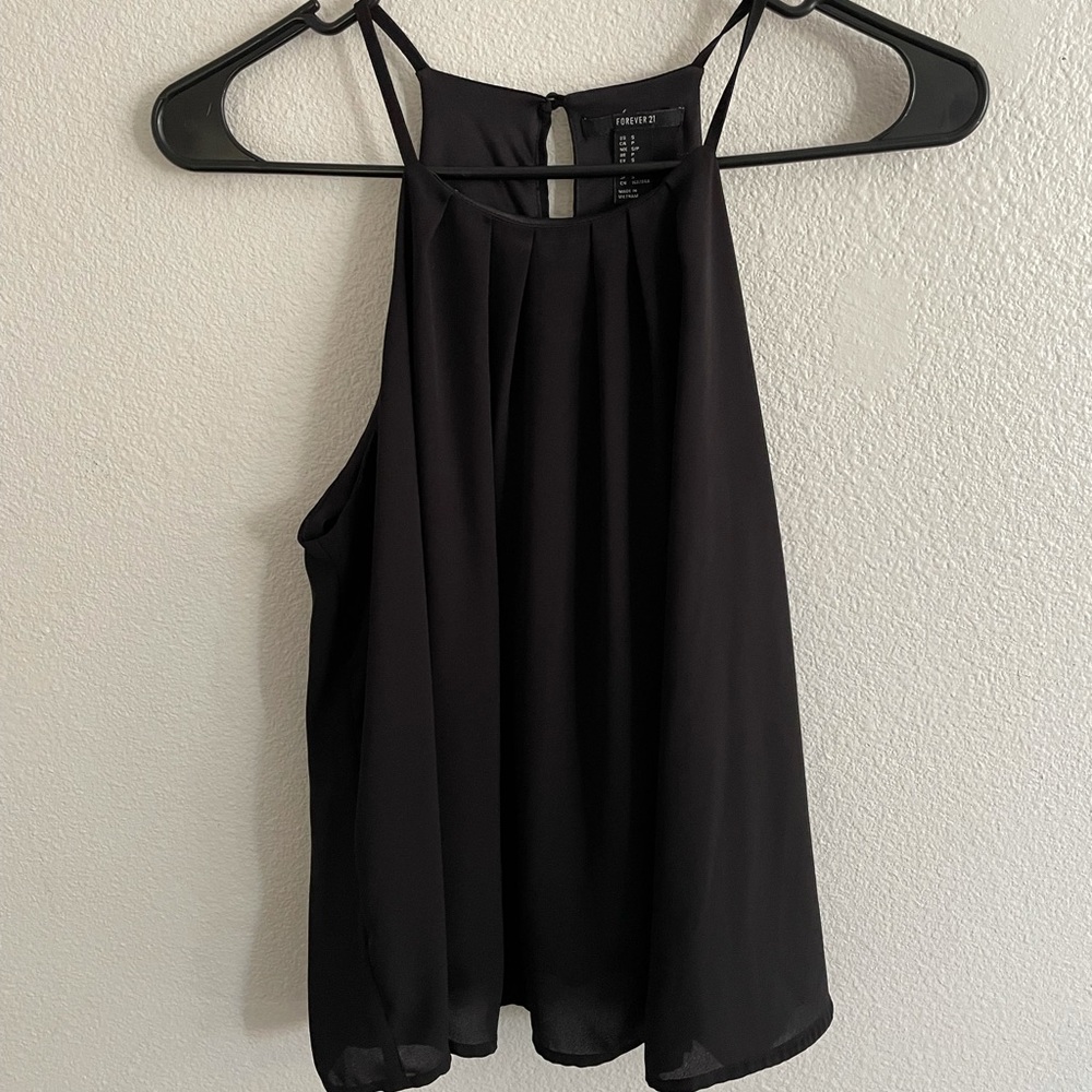 F21 black chiffon high neck tank